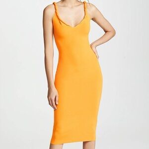 NEW DION LEE OFF-the-shoulder Dress Twist Ribbed Knit MIDI Length Yellow Orange